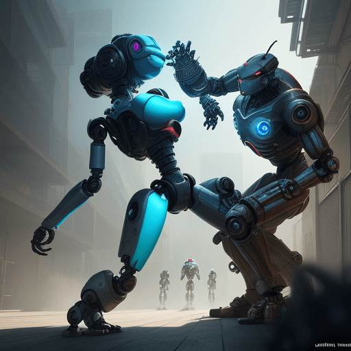 AI generated: 2 robot, fighting, ciberpunk, 4k, hyper realistic, focused, extreme details, unreal engine 5, cinema...