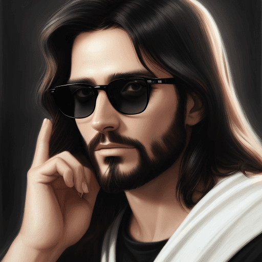 AI generated: jesus potrait wearing black glasses, photo realistics