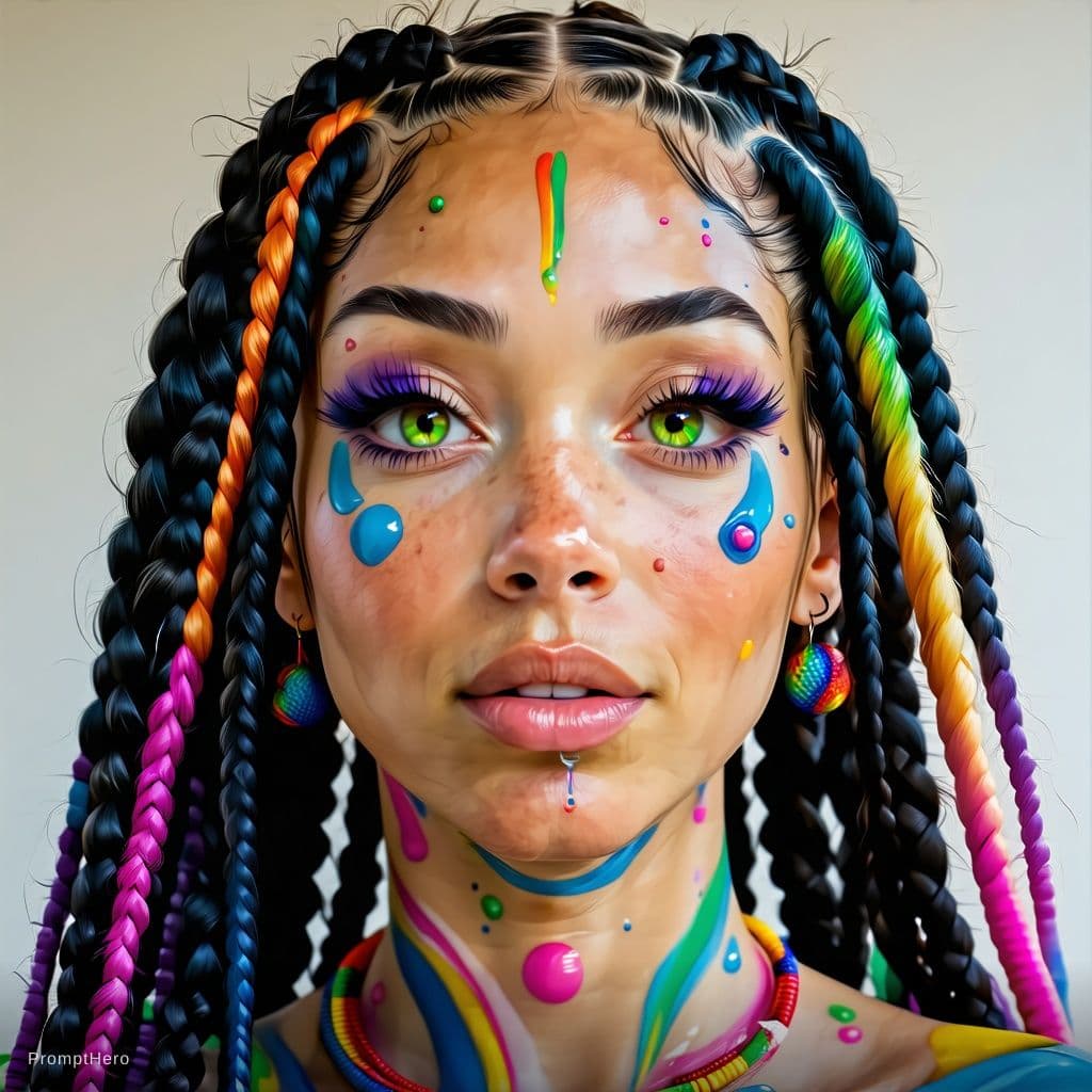 AI generated: (full body:1.2), (Smokexxx:1.4), 1girl with really wild hair, (wavy multicolor hair:1.2), (two long ...