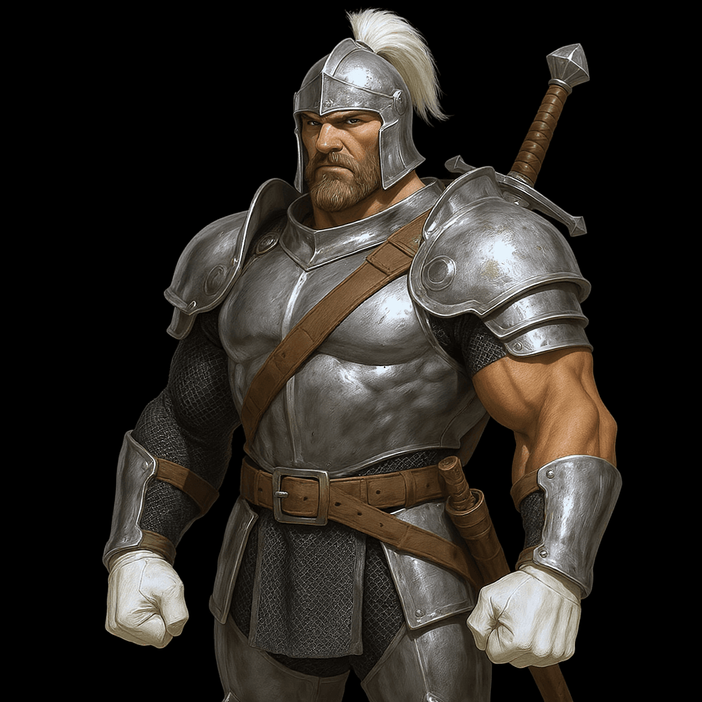 AI generated: This is a digital illustration of a burly, muscular warrior standing against a solid black backgroun...