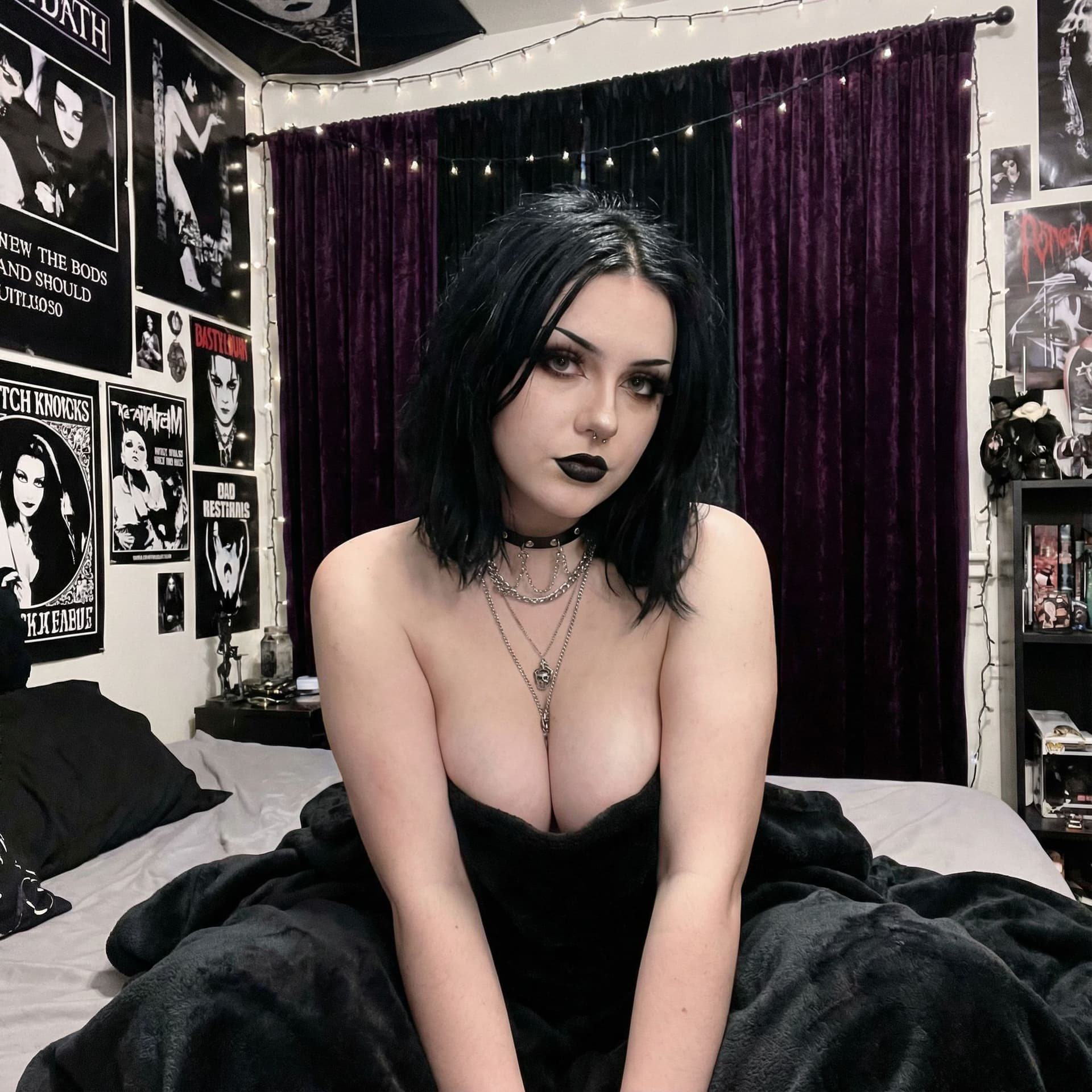 AI generated: Nude goth girl huge tits black hair