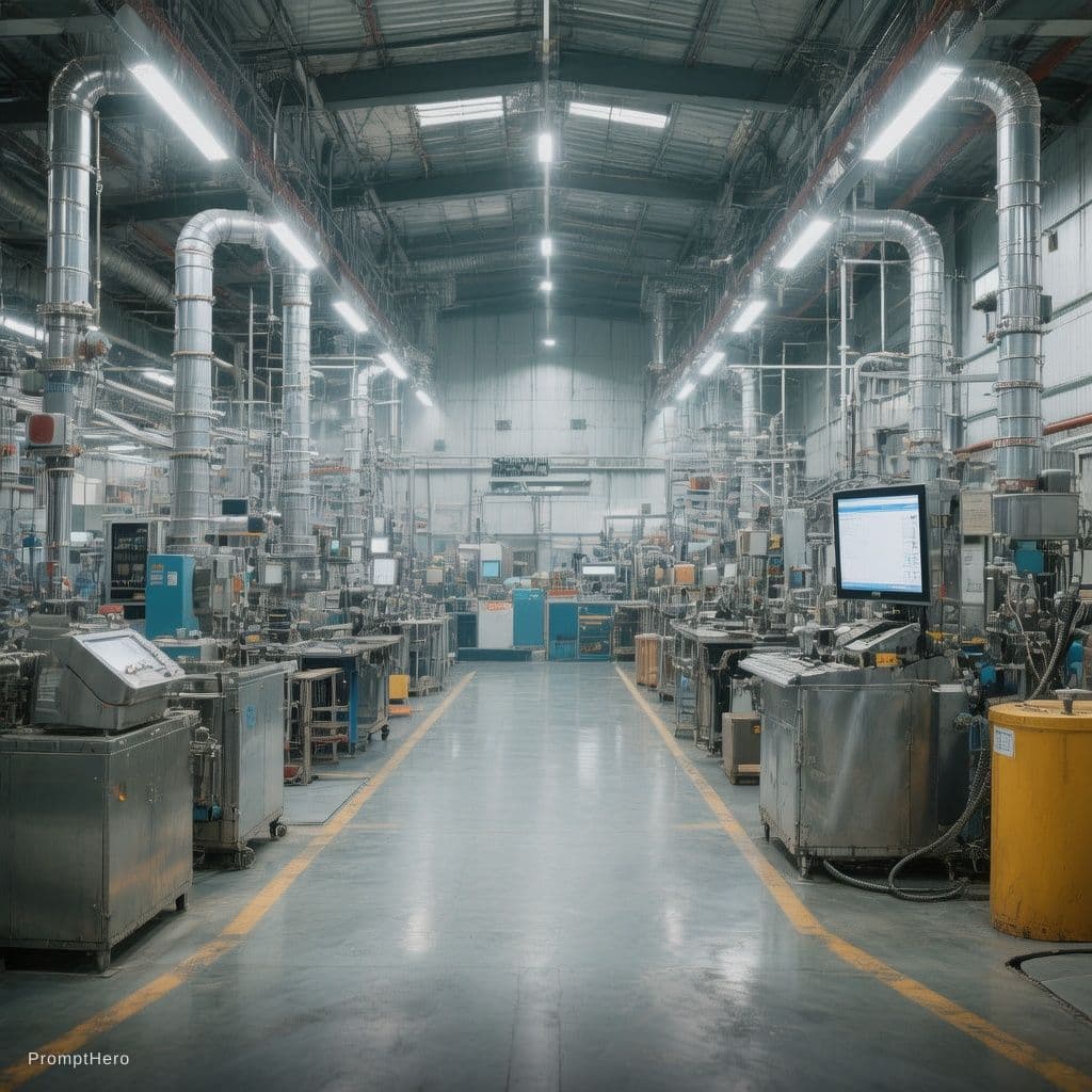 AI generated: I need a picture of an industrial quality control factory for an industrial website, complete with e...