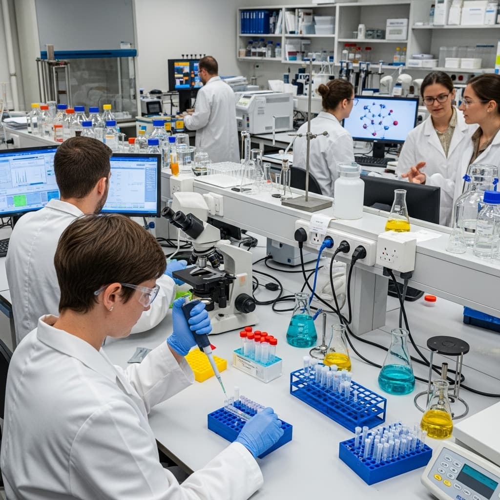 AI generated: I need an image of people in lab coats working in a lab
