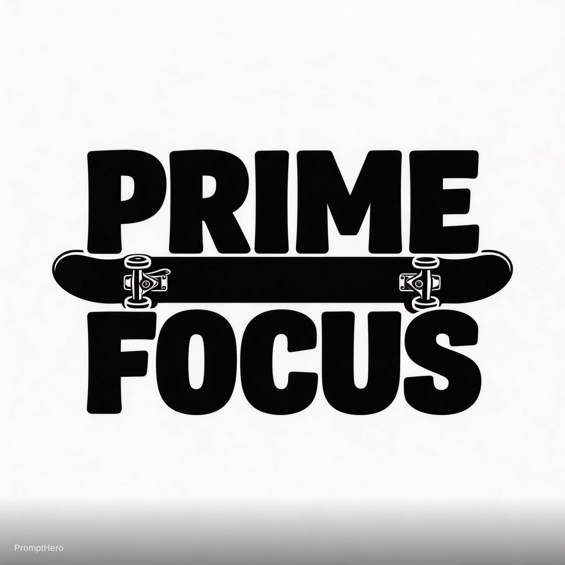 AI generated: Make logo combination logo like Skater logos black and white, 
with title: PRIME FOCUS 