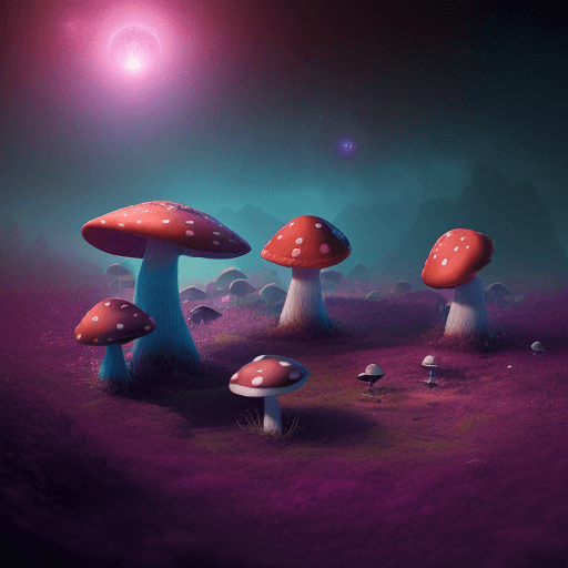 AI generated: High resolution fantasy photography of a mushroom planet, colorfule magic in the air, 8k