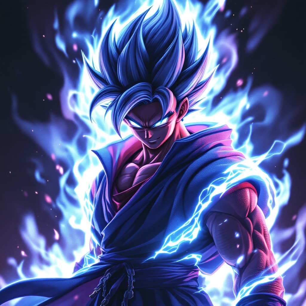 AI generated: Gohan from dragon ball super 25 y.old ,back hair,He puts his hand in his pocket ,and he looks like w...