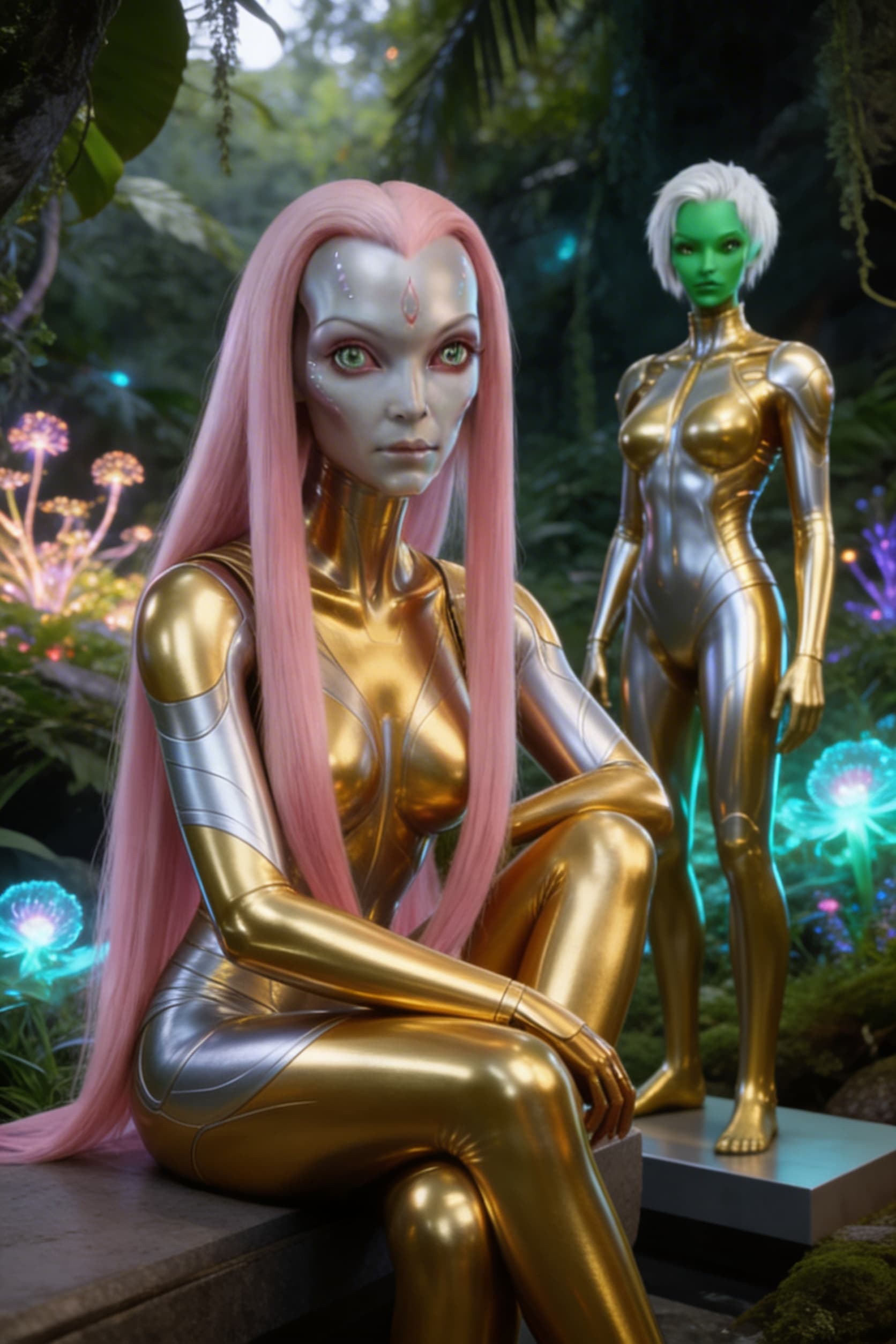 AI generated: Be inspired and create from reference, a golden-silver, solid being, powerful, loving. From flesh to...