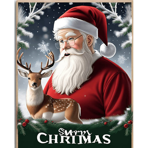 AI generated: Christmas poster, senior snow, deer, santa claus, pine, a note section that I can write notes on
