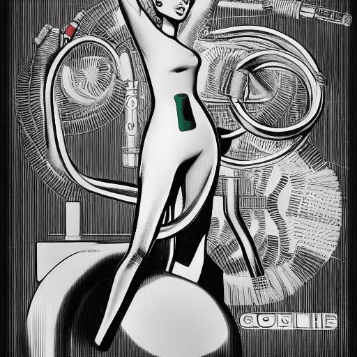 AI generated: glossy old advertising poster, half-girl half-vacuum cleaner, 60's Vacuum cleaner girl humanoid, shi...
