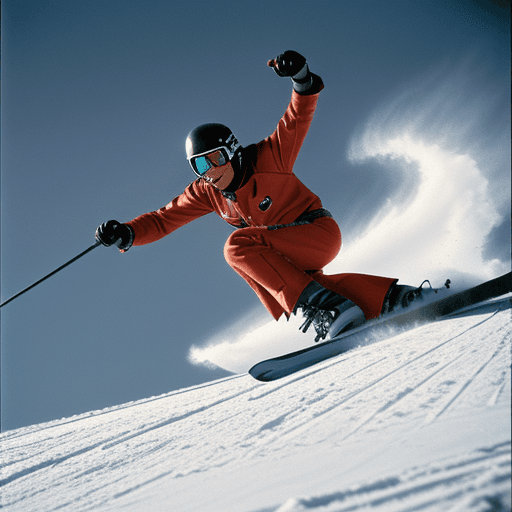 AI generated: High resolution photography, vintage skier, posing for photo, dramatic
