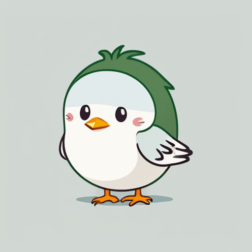 AI generated: a sticker with a cartoon seagull wearing a green tshirt, cute tropical bird, cutest sticker ever, tr...