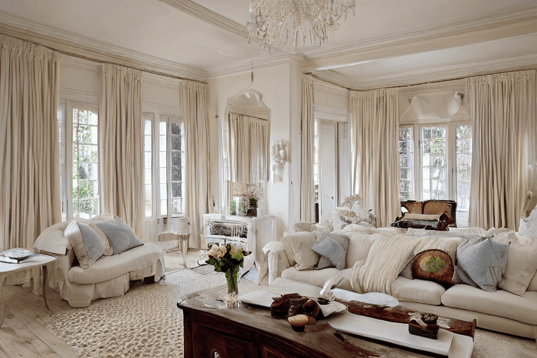 AI generated: high resolution photography interior design, dreamy living room, elegant room, fire place, wooden fl...