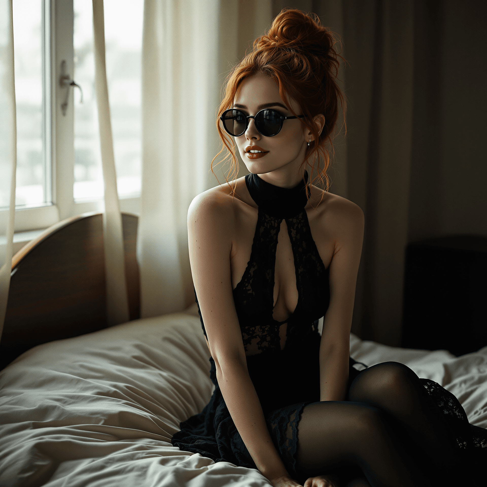 AI generated: High-resolution photograph of a slim, 30-year-old redheaded European woman, her presence exuding a d...