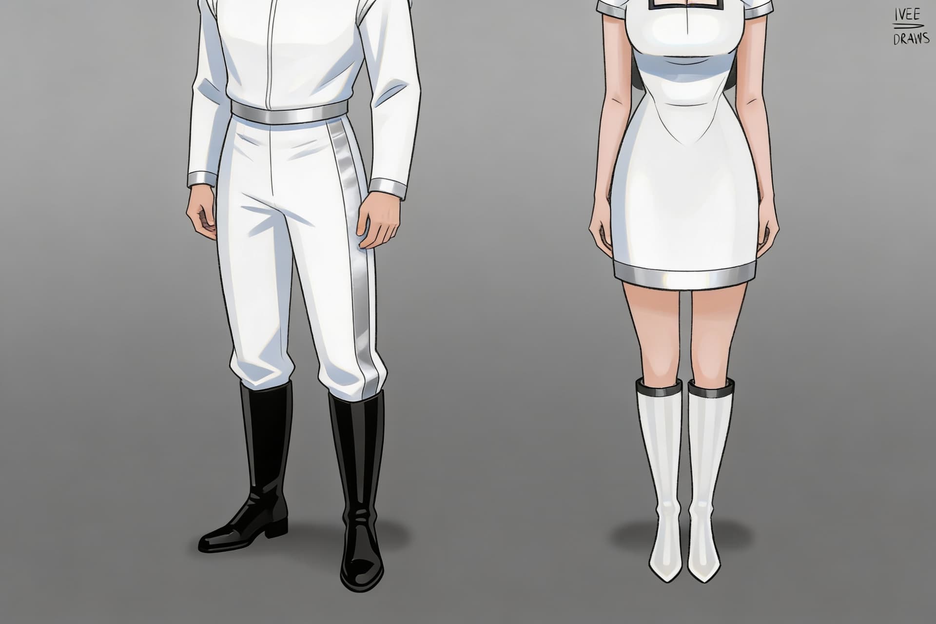 AI generated: Create a Sci-Fi uniform. Use the reference image and turn all white uniforms with silver trim. The c...