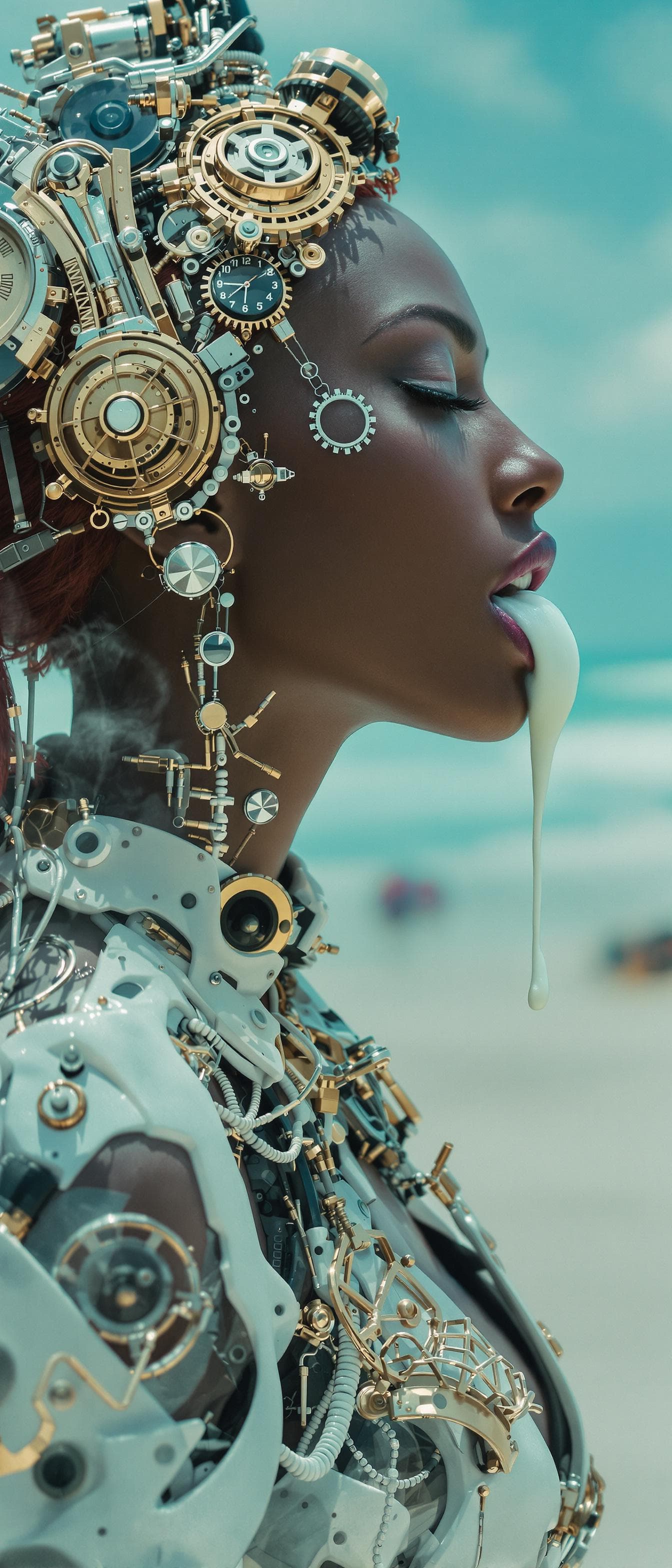 AI generated: High resolution photography  Side profile of a beautiful Redheaded, Brazilian woman with dark skin, ...