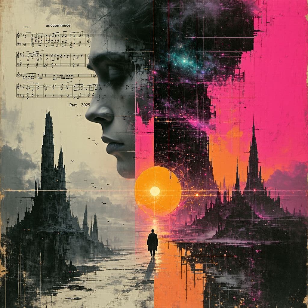 AI generated: A surreal, chaotic collage-style album cover for the artist "uncommerce" — titled "Part One (2025)"....