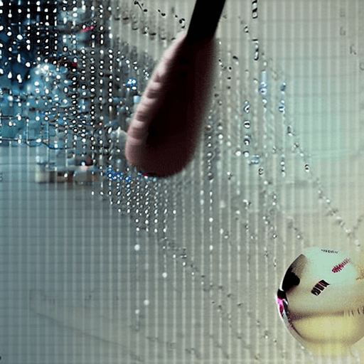 AI generated: Front view, broken screen with glass fragments, a big baseball bat hits a laptop, a lot of money is ...