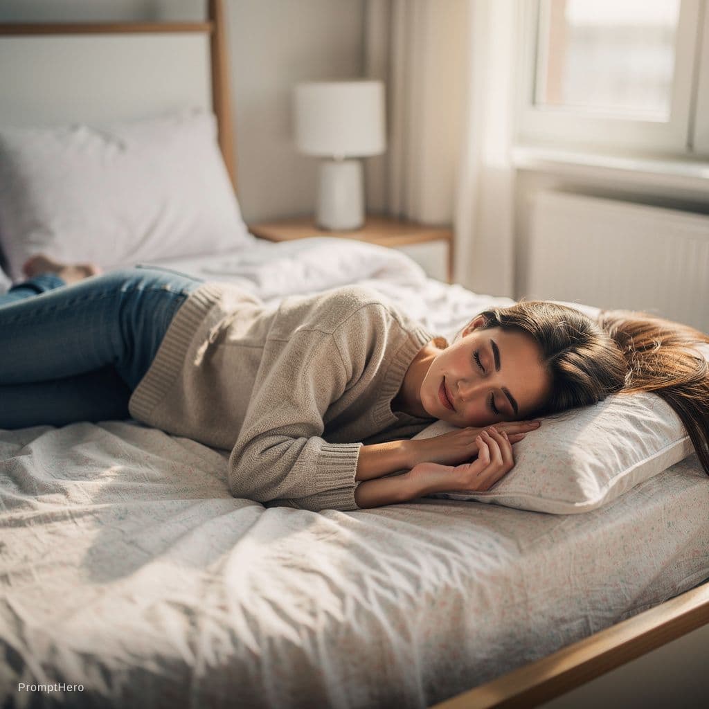 AI generated: beautiful girl lying on bed