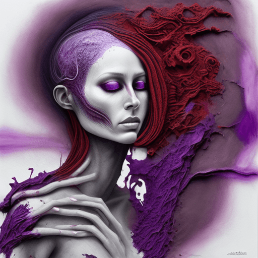 AI generated: a woman covered in purple paint, in the style of dark white and dark red, organic material, layered ...