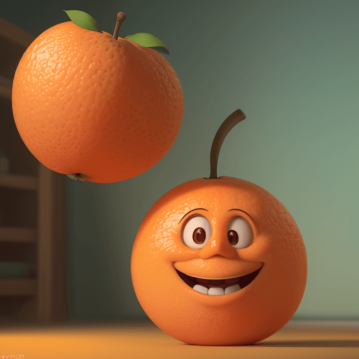 AI generated: A happy cartoon orange fruit, Pixar Style, perfect composition, 8k artistic photography, photorealis...