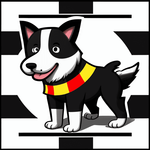 AI generated: black-white dog weaving a german flag, cartoon style