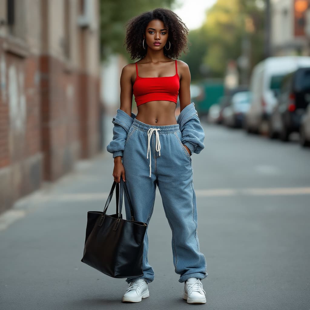 AI generated:  Y2K Street Fashion full body photo of a 24 year old  female enchanting storyteller with Resentful b...