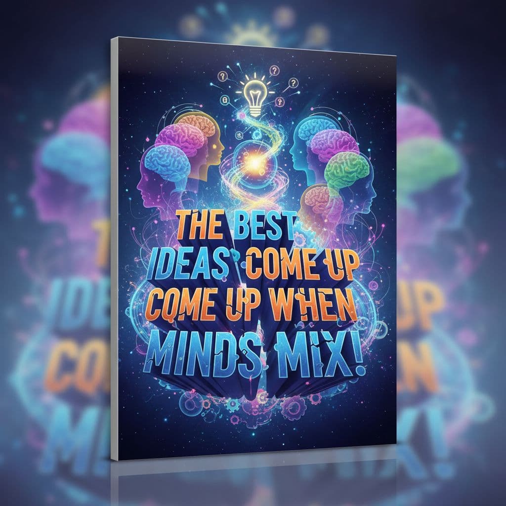 AI generated: a 3D poster that says The best ideas come up when minds mix! 