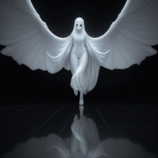 AI generated: macro shot, hyper-resolution photography, 80s ghost epic flight scene, reflective floor, hyperrealis...