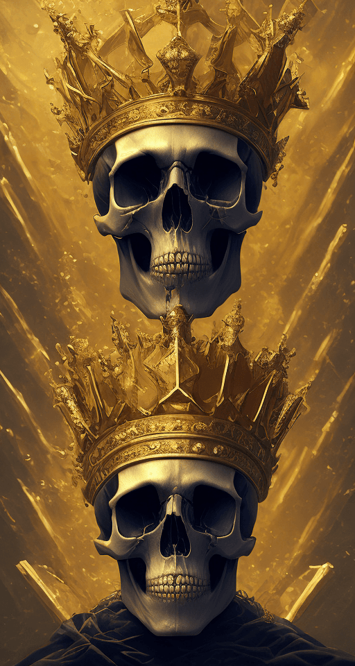 AI generated: **a skull with golden crown on his head, in the style of cyberpunk imagery, vray tracing, intricate ...
