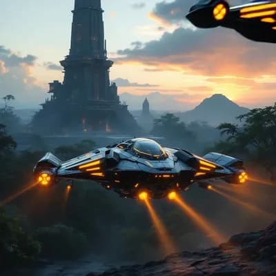 AI generated video: **"Futuristic epic adventure scene**, a massive **Tartaria-inspired megalithic building** in the bac...