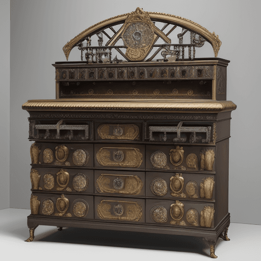 AI generated: Photo of a unique and ornate piece of furniture that contrasts the mass-produced industrial revoluti...