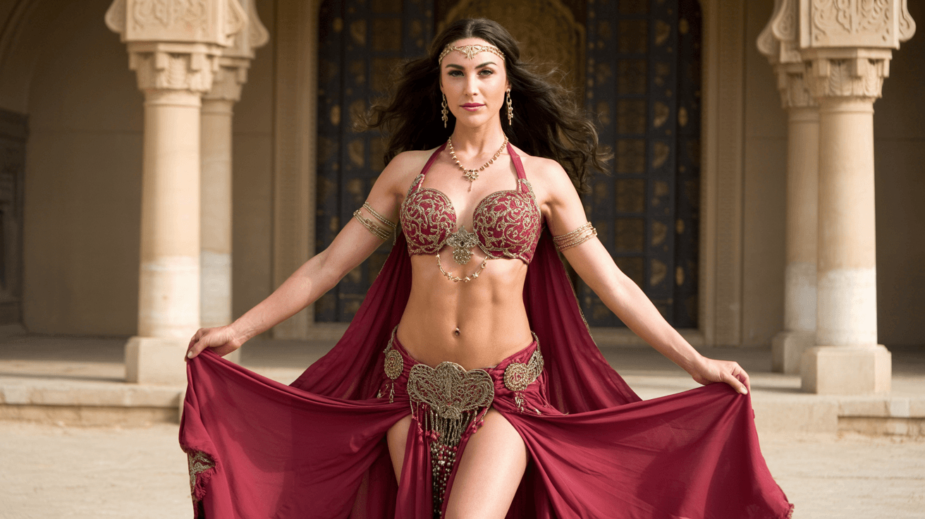 AI generated: The image depicts a gorgeous with woman with Size 38 DD’s with a taut chiseled stomach in an intrica...