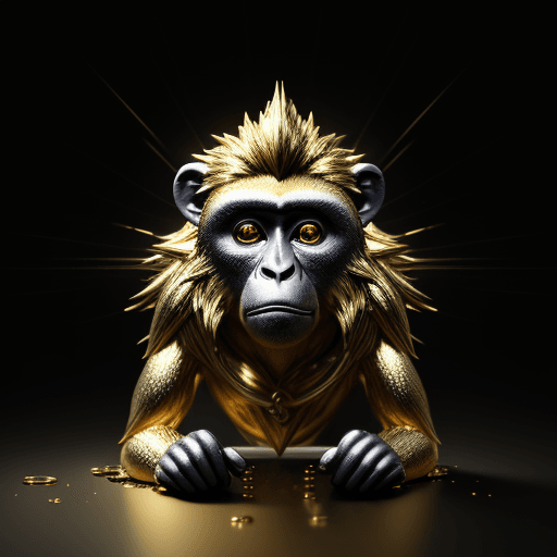AI generated: gold monkey , god, rich, money, gold, daimond, silver, , black background, ultra detailed, cinematic...