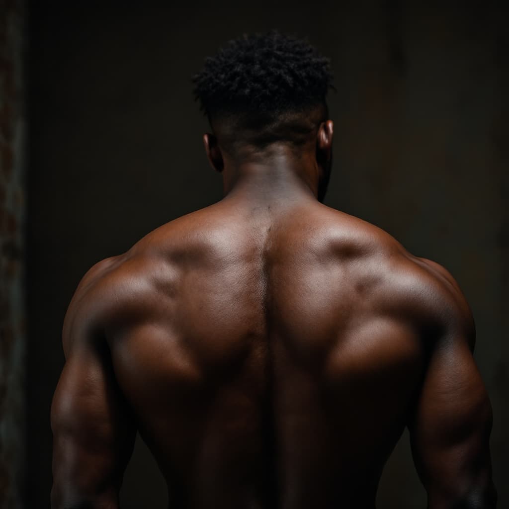 AI generated: african american man, butt, toned body, back view