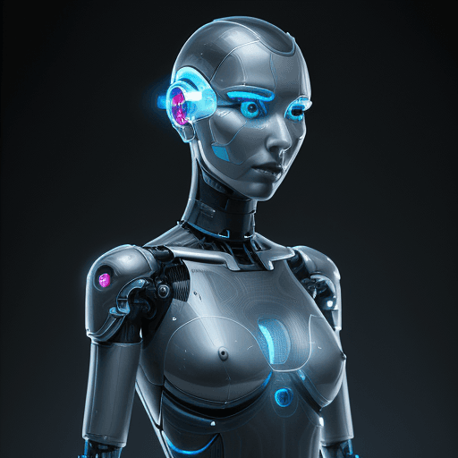 AI generated: Transparent Elegant Futuristic Android Humanoid Robot, Cyberpunk Artificial Intelligence Movie, Ex M...