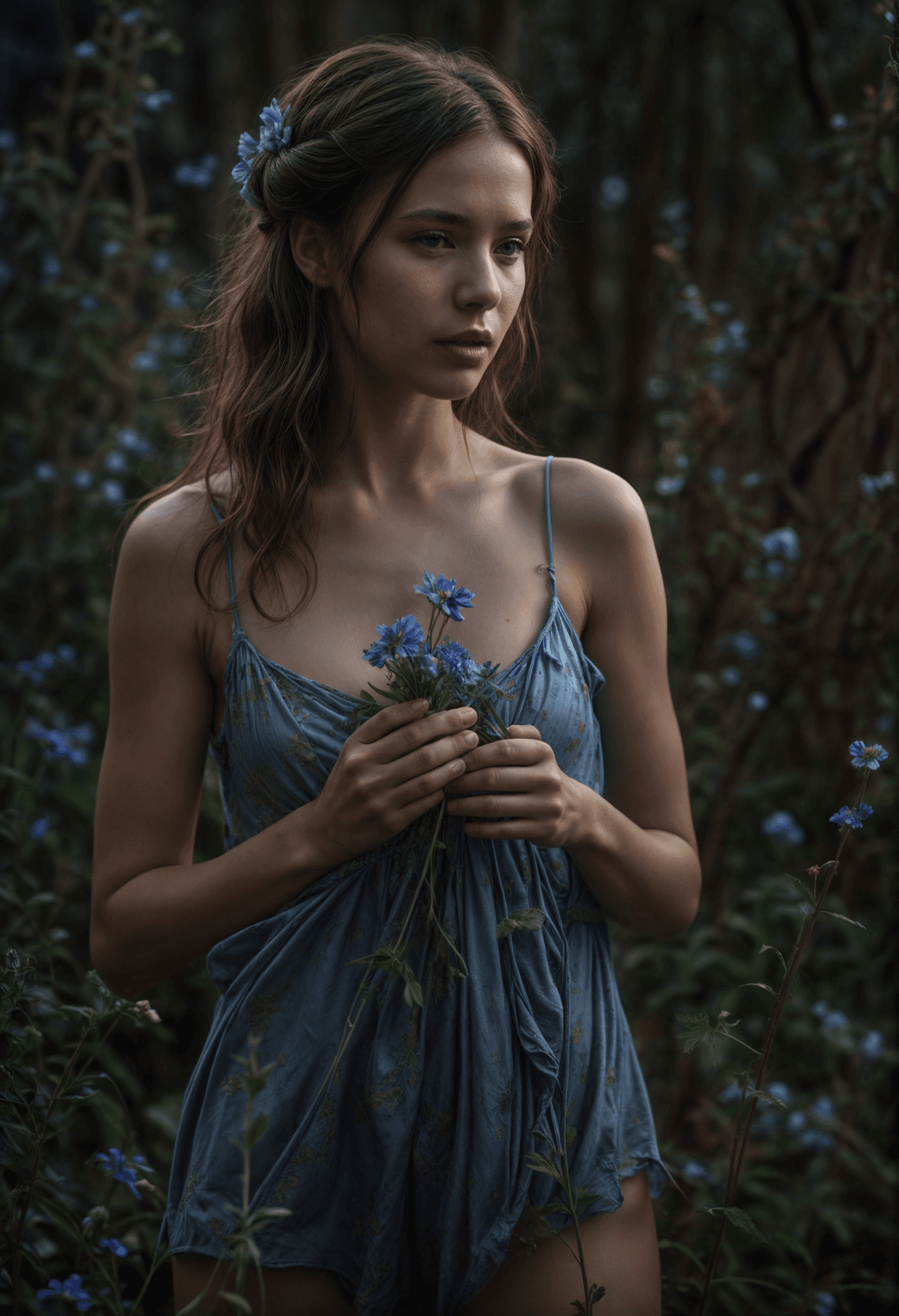 AI generated: Naomi and the scent of the blue flower by DkCW,Greg Rutkowski,beautiful image