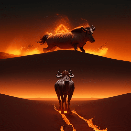 AI generated: a taurus walking on a desert of fire, crossing the fire,  artwork, trending on artstation. cinematic...