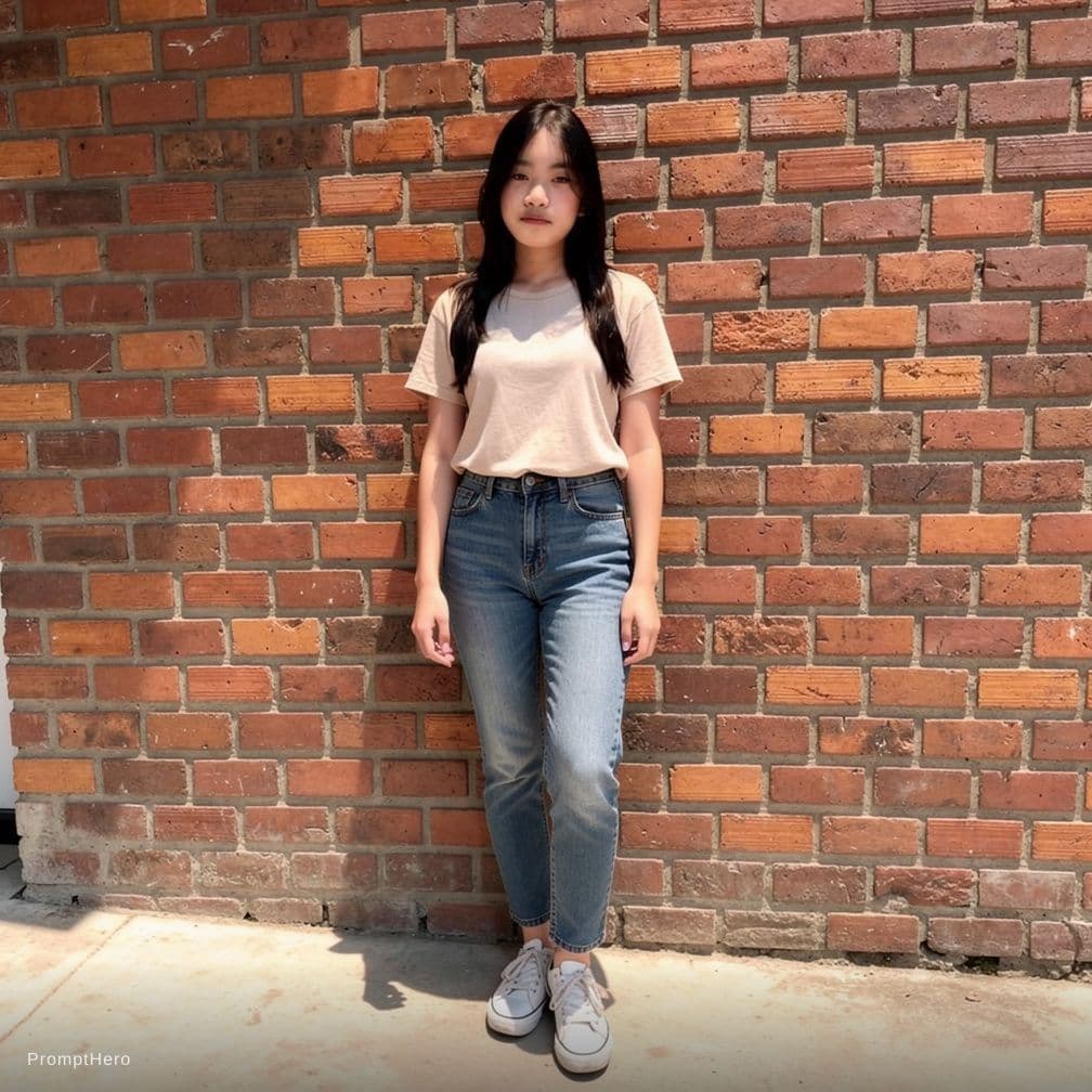 AI generated: Make the woman in the picture stand and be naked.