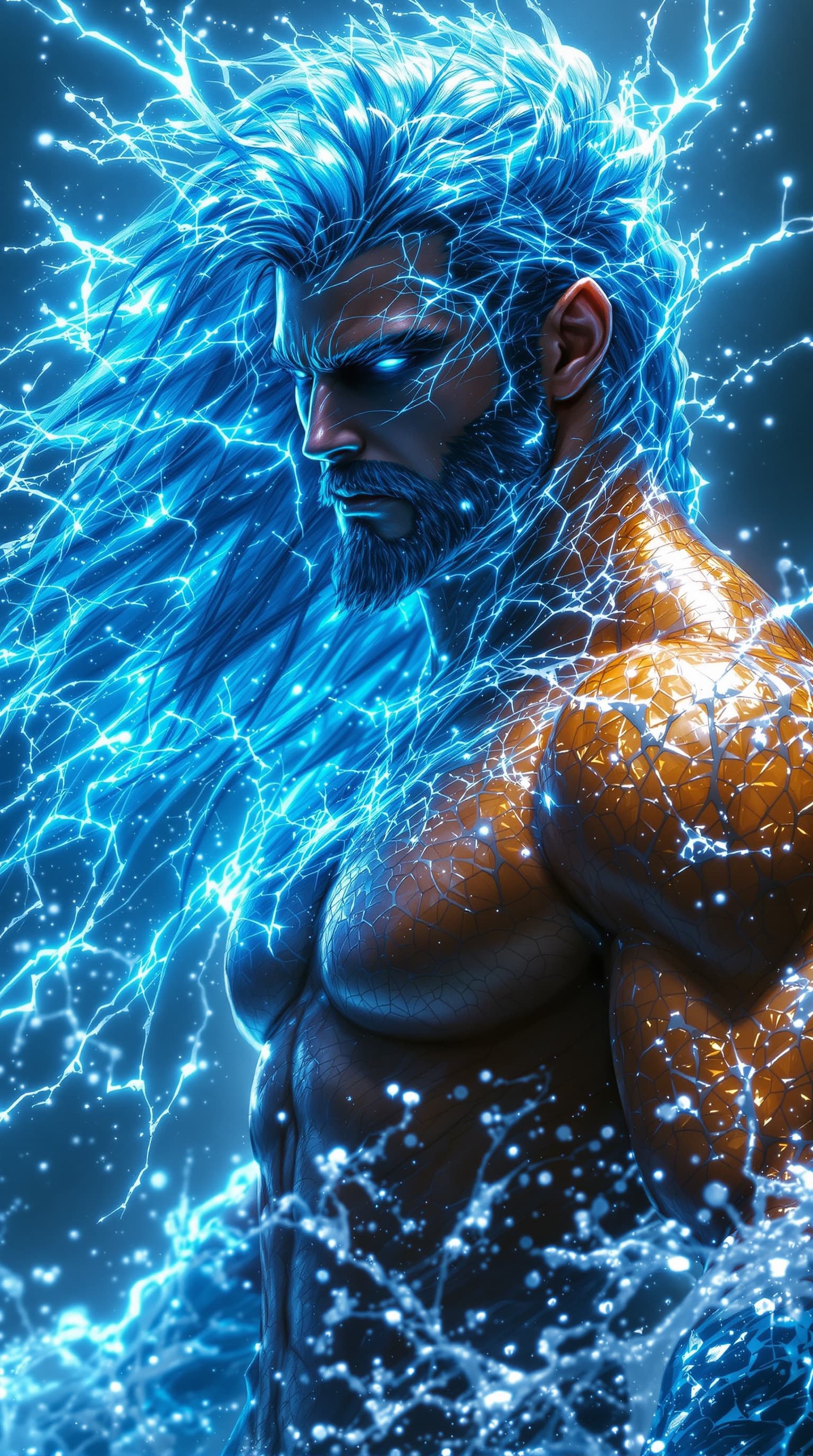 AI generated: Fantastic extreem Prwerfull, Full body shot, Silhouette Art, magnificent. Aquaman water elemental, l...