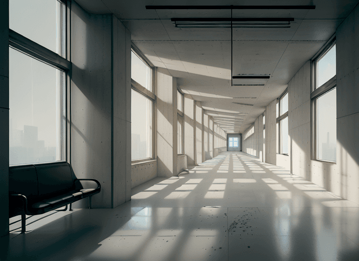 AI generated: hyperrealistic photograph of the interior of a hallway of a building in which you can see a wall wit...