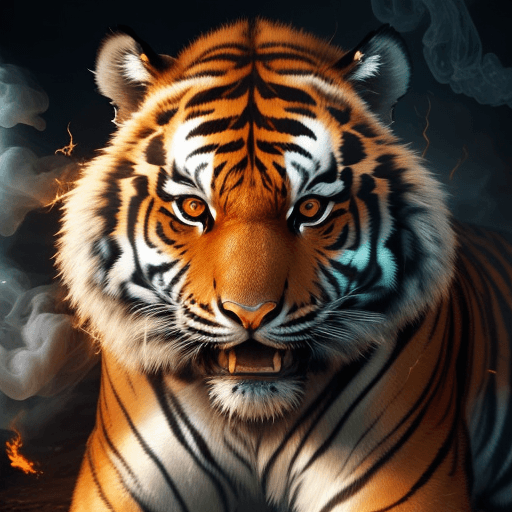AI generated: Epic cinematic portrait of a tiger filled with equal parts mysterious smoke and ethereal fire