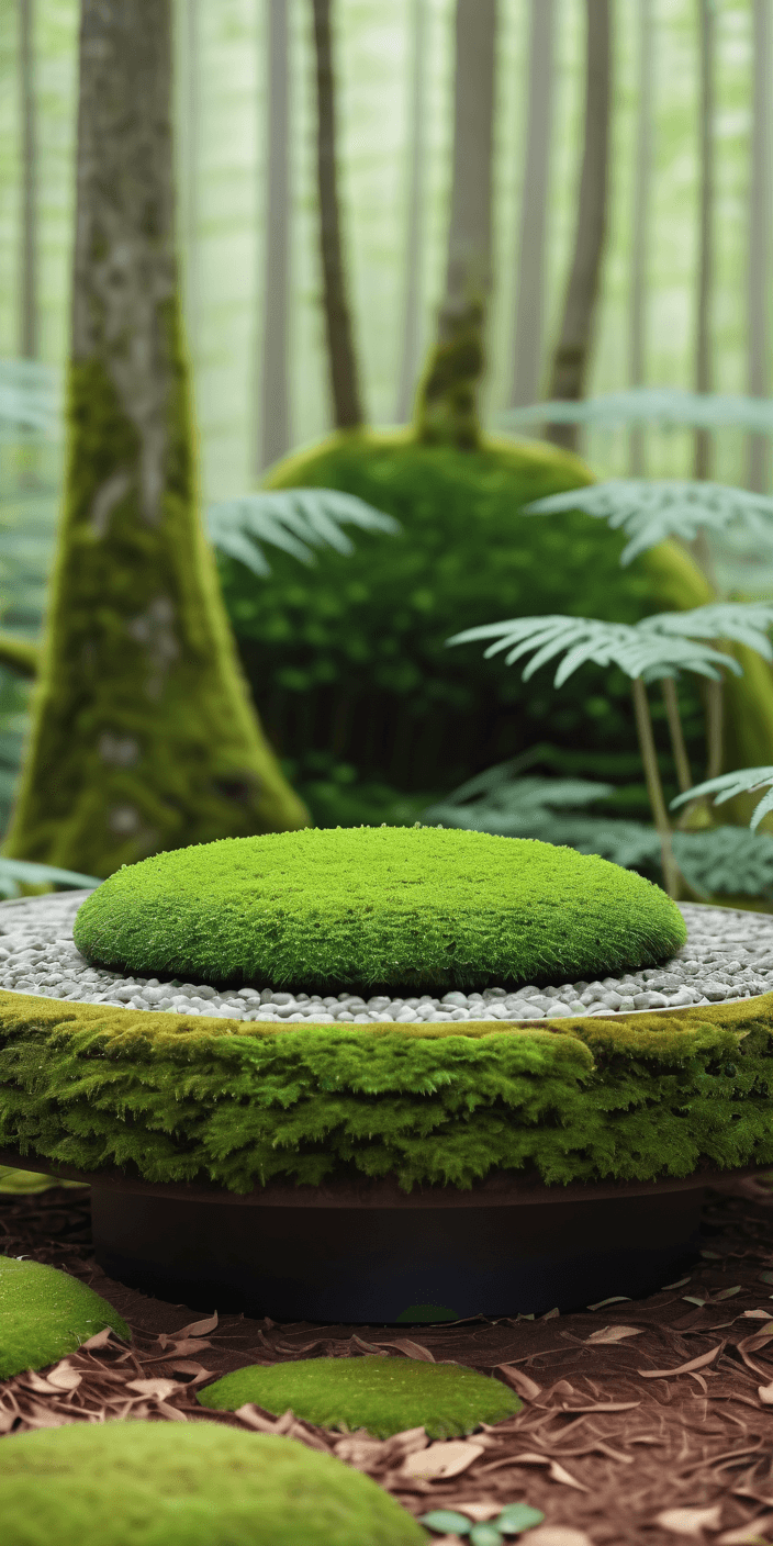 AI generated: A stone eco platform with moss on it,  in the middle of nature, trending on cg society, stage, beaut...