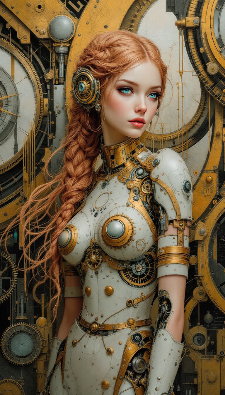 AI generated: "Amber Automaton in a Clockwork City": A powerful abstract painting captures an automaton, showcasin...