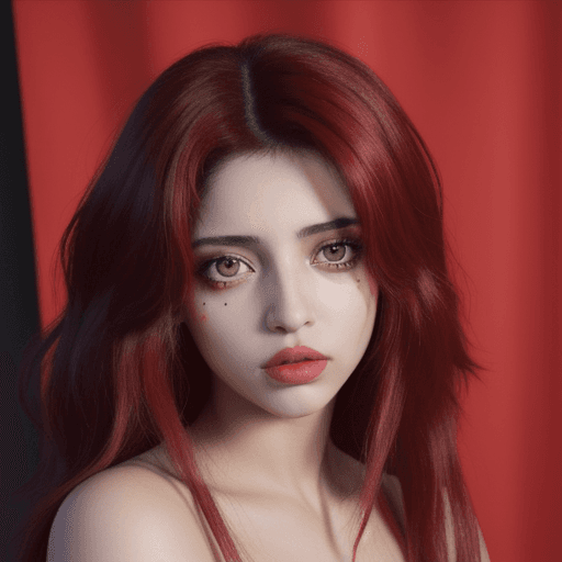 AI generated: chica lobo de ojos rojos y cabello castaño