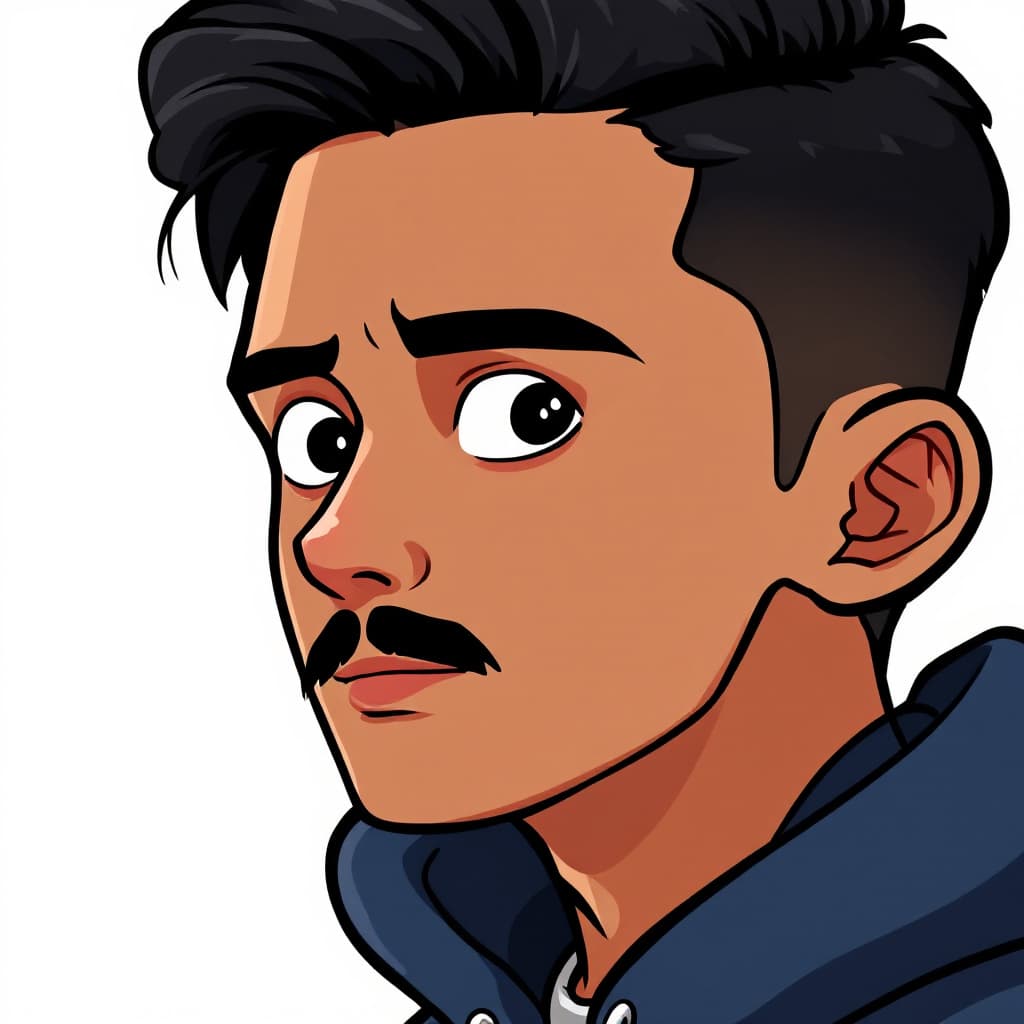 AI generated: "A profile picture of an animated cartoon headshot portrait of a young man with short slicked-back d...