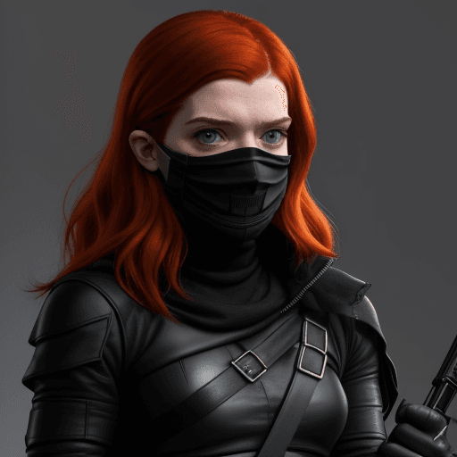 AI generated: Rose Leslie wearing a black bandit mask, dressed as Kim Possible