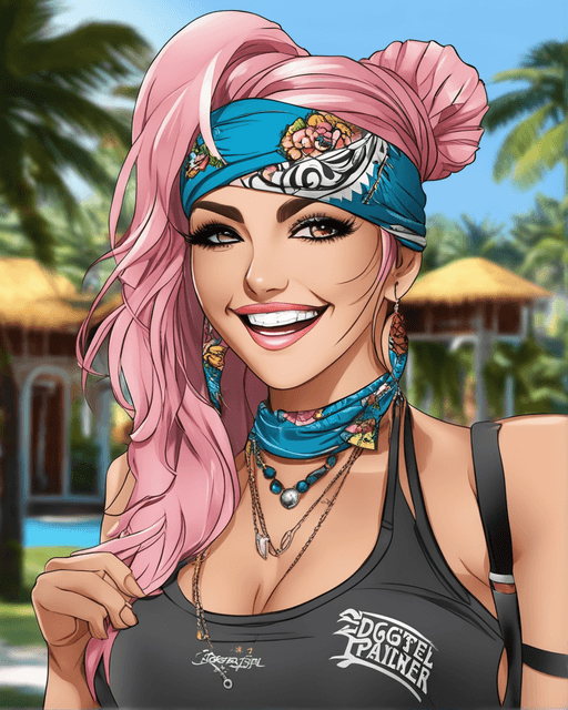 AI generated: ((Masterpiece, best quality)),edgQuality
smiling,smug,
edgSP, a woman, bandana on head ,wearing ed...