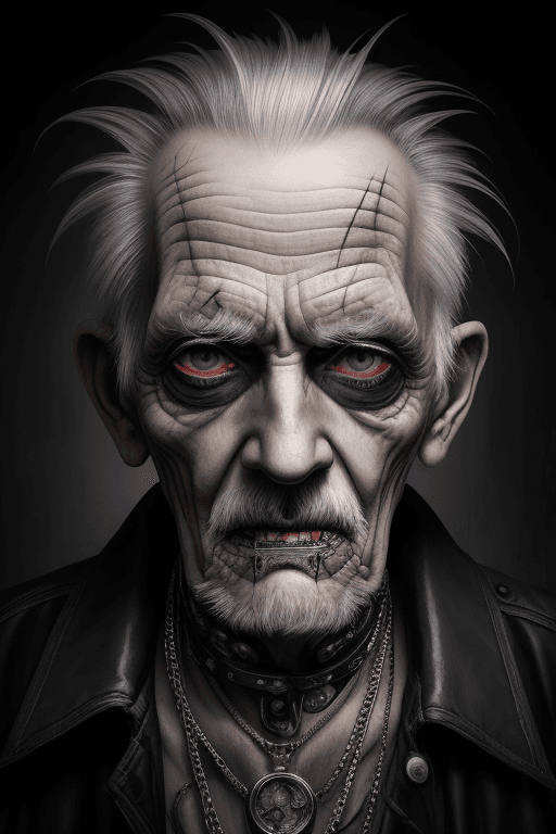 AI generated: portrait of an old man, necropunk style
