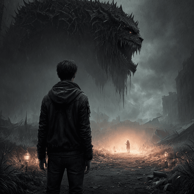 AI generated: a sad boy lost in the darkness with scary ((demons)) around him, artstation, (epic realistic:1.2), (...