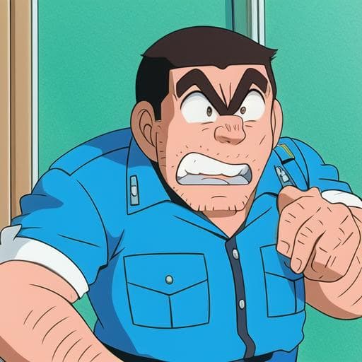 AI generated: k4nk1ch1 man, <lora:k4nk1ch1 -000059:1> angry, teeth, police uniform